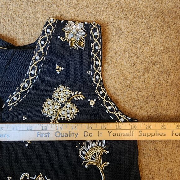 Vintage Yarn Works Women Sweater Vest Button Beaded Black Floral Sequined Small - Picture 6 of 11